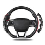 Two Part Carbon Steering Wheel Cover With Spinner Knob – 360° Rotating Power Handle for Smooth Driving, Non-Slip Universal Fit