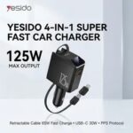 Yesido Y71 Car Charger 125W – 4-in-1 Fast Charging with USB-C, USB-A & Lightning