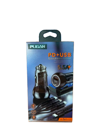 Pugan 3in1 5.5A Transparent Fast Charger with PD & USB Output Pugan 3in1 5.5A Transparent Fast Charger with PD & USB Output - Image 1