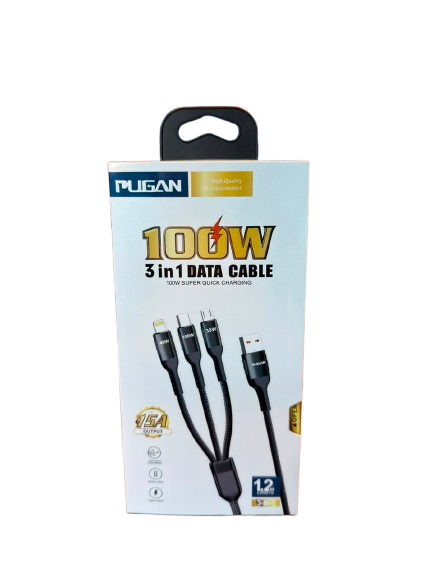 PUGAN 100W Super Quick Charging 3-in-1 Data Cable (15A Output) PUGAN 100W Super Quick Charging 3-in-1 Data Cable (15A Output) - Image 1