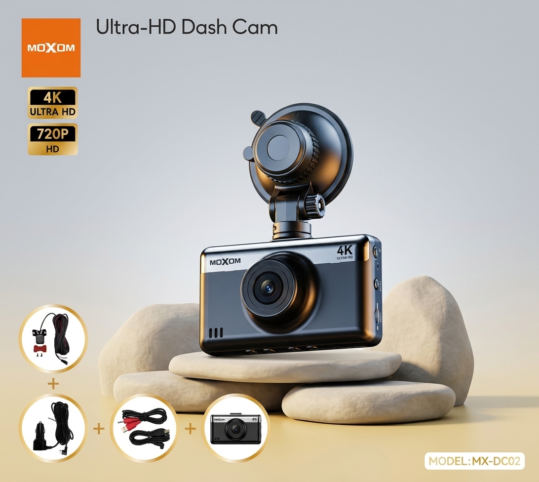 MOXOM MX-DC02 4K Ultra HD Dash Camera MOXOM MX-DC02 4K Ultra HD Dash Camera | Dual Camera + 3″ IPS Display - Image 1